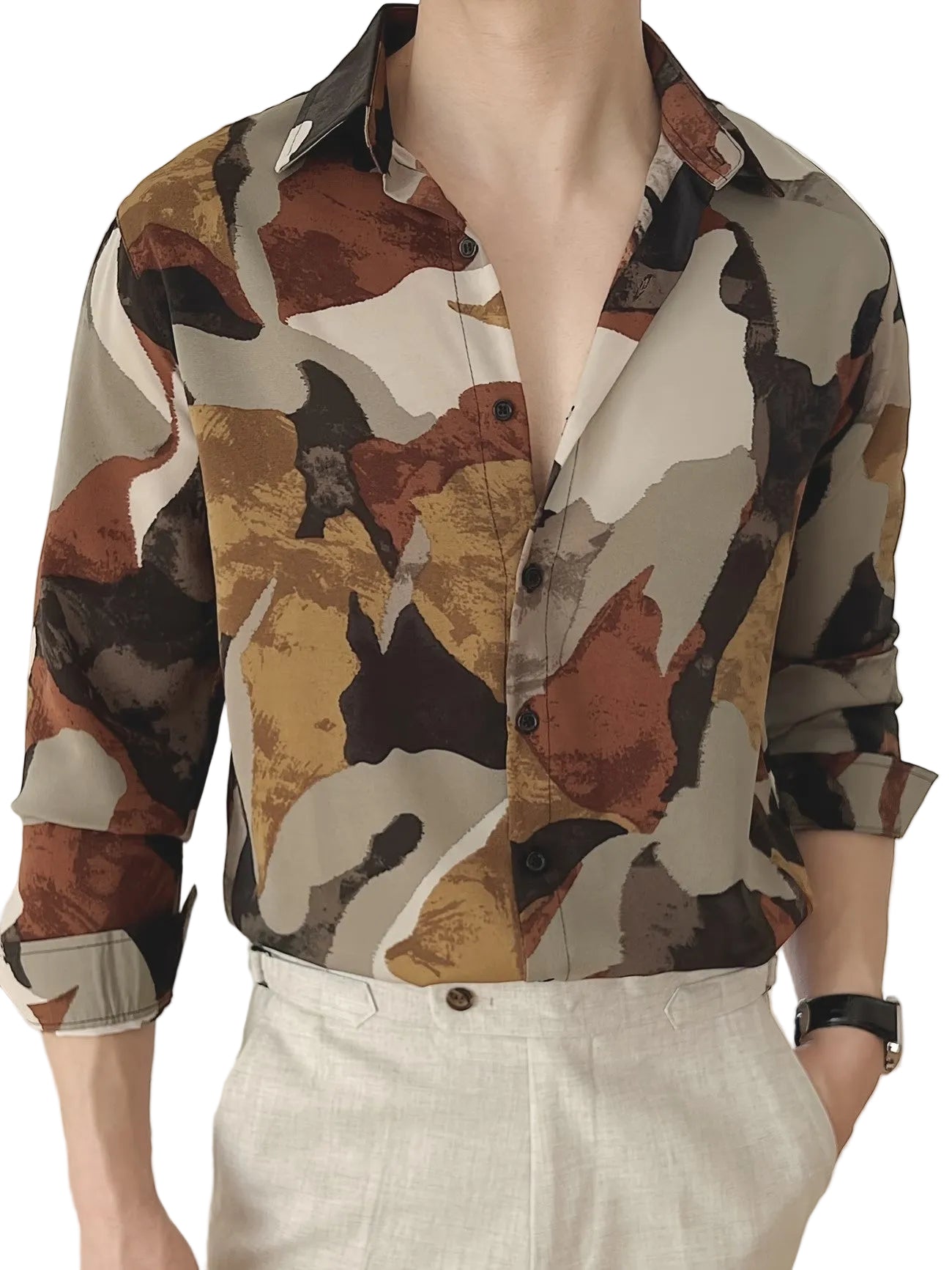Men's Long-Sleeved Shirt with Abstract Print